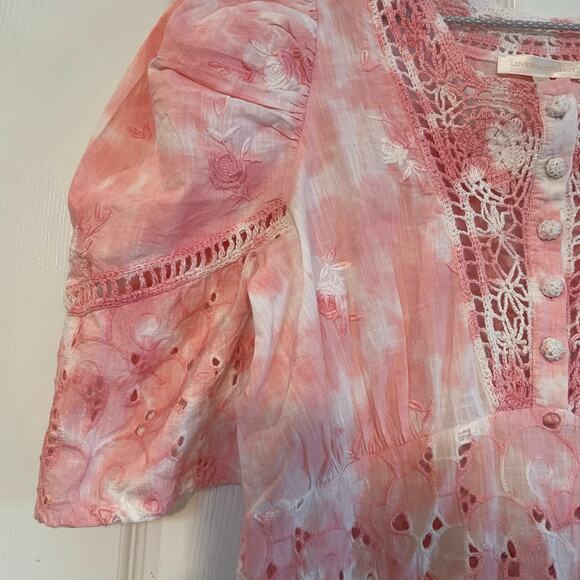 LoveShackFancy Divine Bloom Embroidery Mini Dress  in Pink Tye Dye Size 10 - Picture 7 of 15